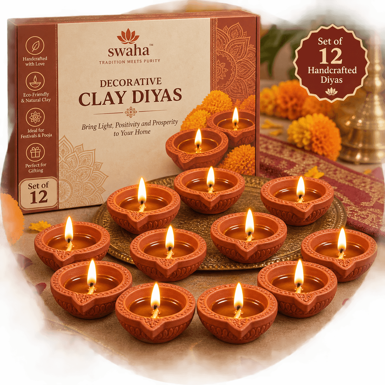 Decorative Clay Diyas (Set of 12) — MSPoojaWorld product photo
